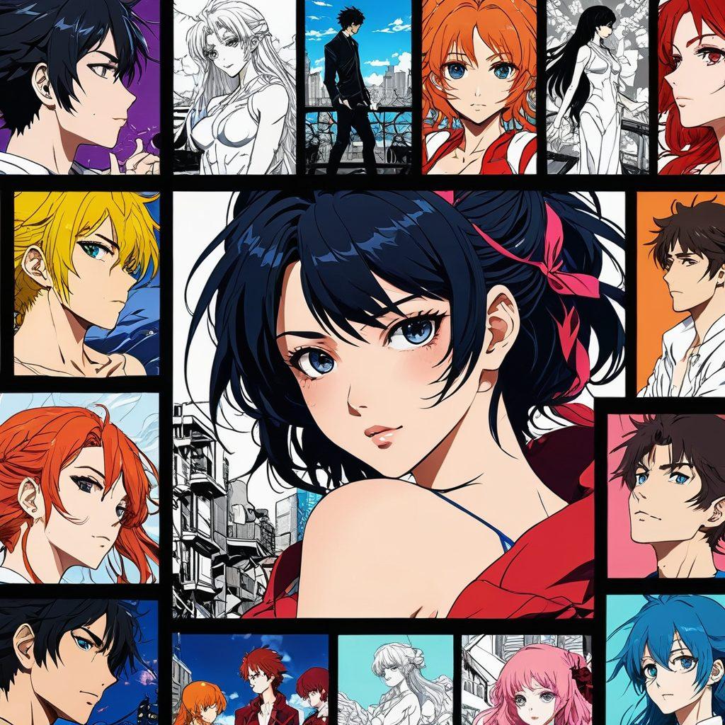 A dynamic collage featuring iconic scenes from erotic anime, blending manga sketches transitioning into vibrant animated frames. Include stylistic elements like sensory motifs, rich colors, and sultry characters in diverse settings that showcase the evolution of themes. Emphasize the contrast between hand-drawn illustrations and polished animated scenes. super-realistic. vibrant colors. cinematic composition.